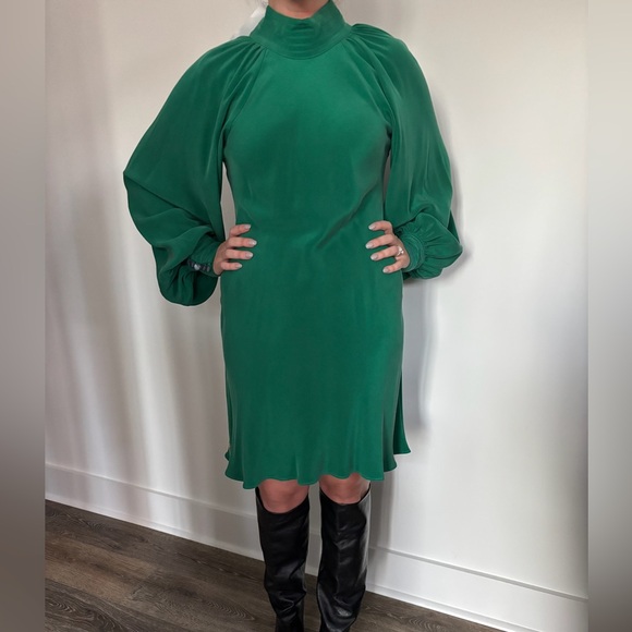 Daniel Gonzalez Designs Green Bell Sleeve Short Dress - Silk - Picture 2 of 2